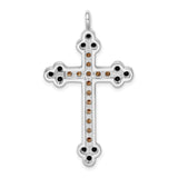 Sterling Silver Cross Pendant with Black Crystals and Textured Detail