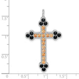 Sterling Silver Cross Pendant with Black Crystals and Textured Detail