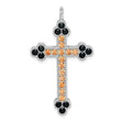Sterling Silver Cross Pendant with Black Crystals and Textured Detail