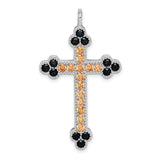 Sterling Silver Cross Pendant with Black Crystals and Textured Detail