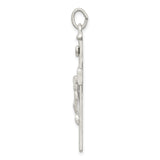 Sterling Silver Crucifix Cross Pendant with High Relief Jesus and Textured Finish