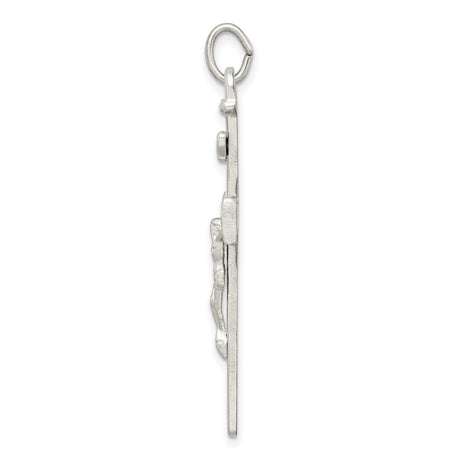 Sterling Silver Crucifix Cross Pendant with High Relief Jesus and Textured Finish