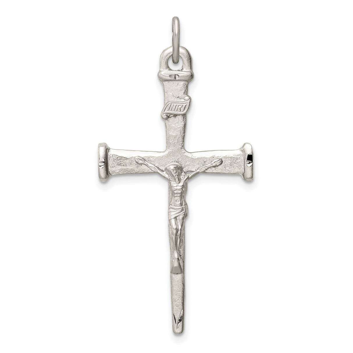 Sterling Silver Crucifix Cross Pendant with High Relief Jesus and Textured Finish