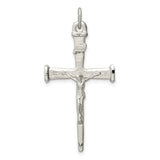 Sterling Silver Crucifix Cross Pendant with High Relief Jesus and Textured Finish