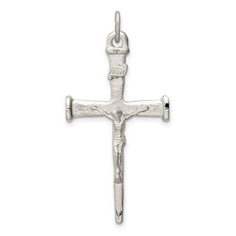 Sterling Silver Crucifix Cross Pendant with High Relief Jesus and Textured Finish