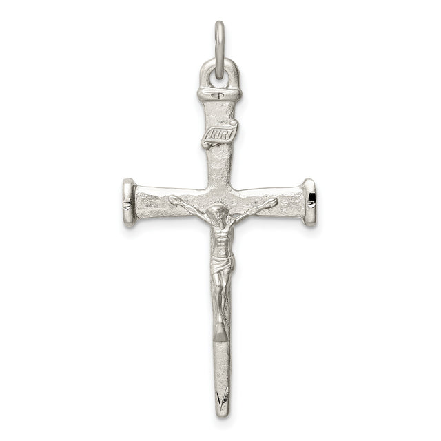 Sterling Silver Crucifix Cross Pendant with High Relief Jesus and Textured Finish