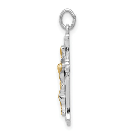 Sterling Silver Crucifix Cross Pendant with INRI Charm and Angel Accent