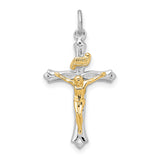Sterling Silver Crucifix Cross Pendant with INRI Charm and Angel Accent