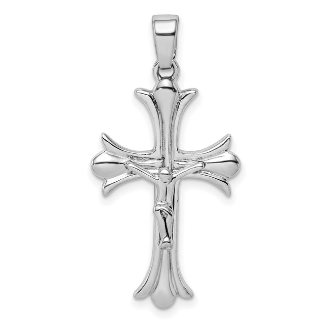 Sterling Silver Crucifix Pendant with Flared Edge Jesus Cross Design
