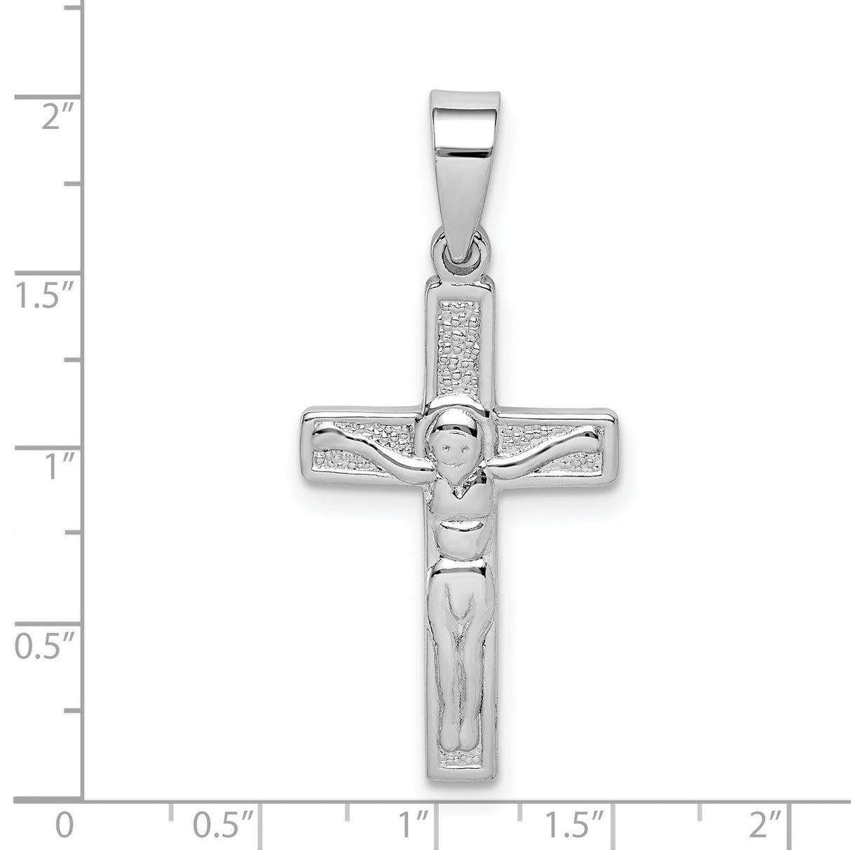 Sterling Silver Crucifix Cross Pendant with Textured Jesus Detail, Polished Finish, Religious Charm