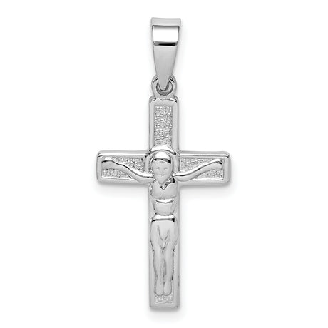 Sterling Silver Crucifix Cross Pendant with Textured Jesus Detail, Polished Finish, Religious Charm
