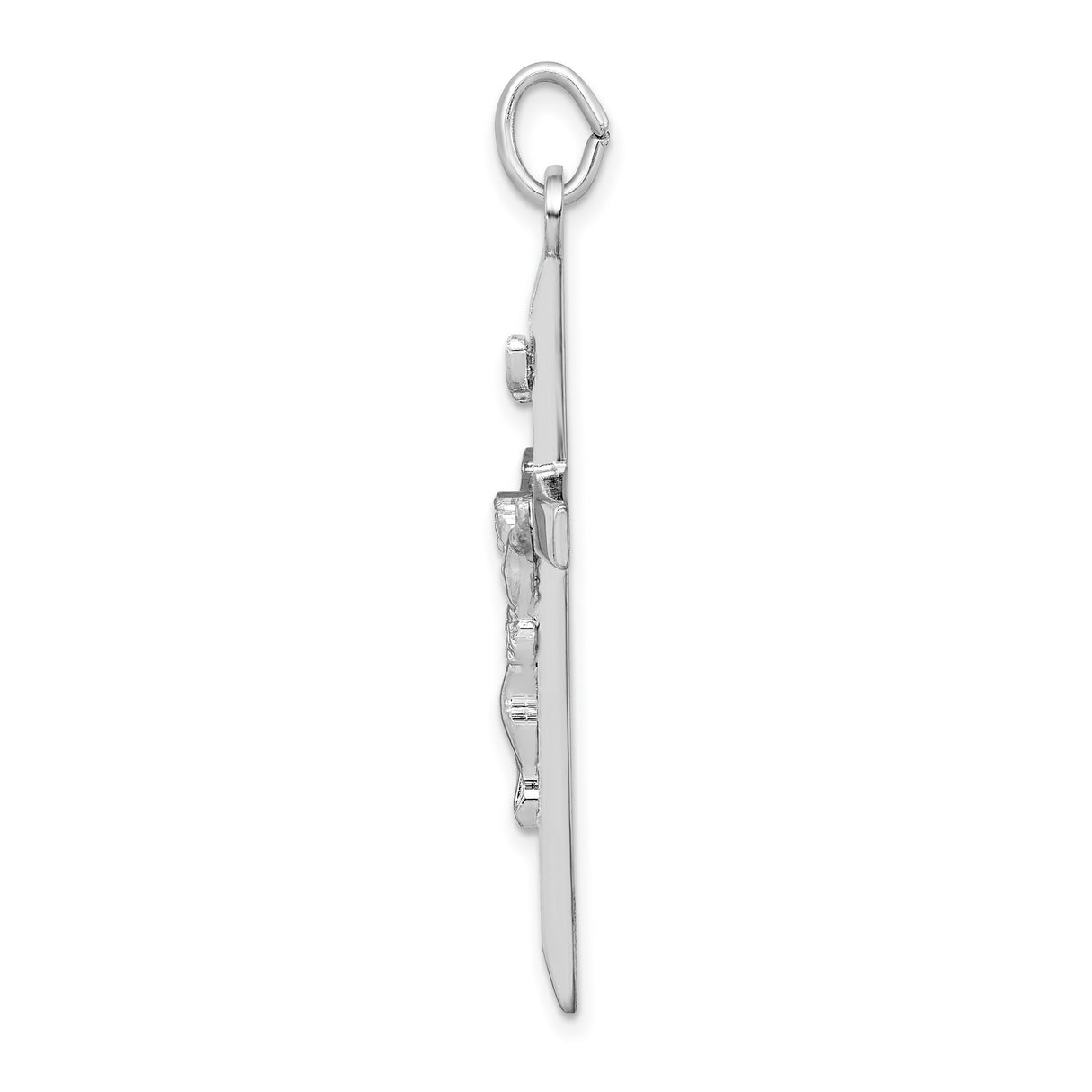 Sterling Silver Crucifix Cross Pendant with Textured Christian Design and Polished Finish