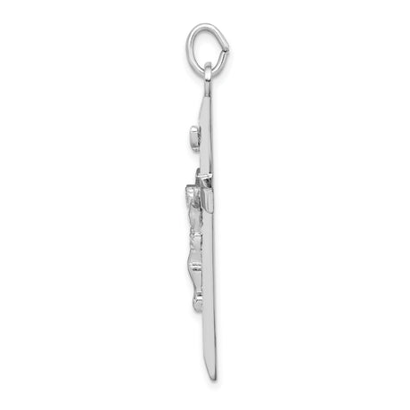Sterling Silver Crucifix Cross Pendant with Textured Christian Design and Polished Finish