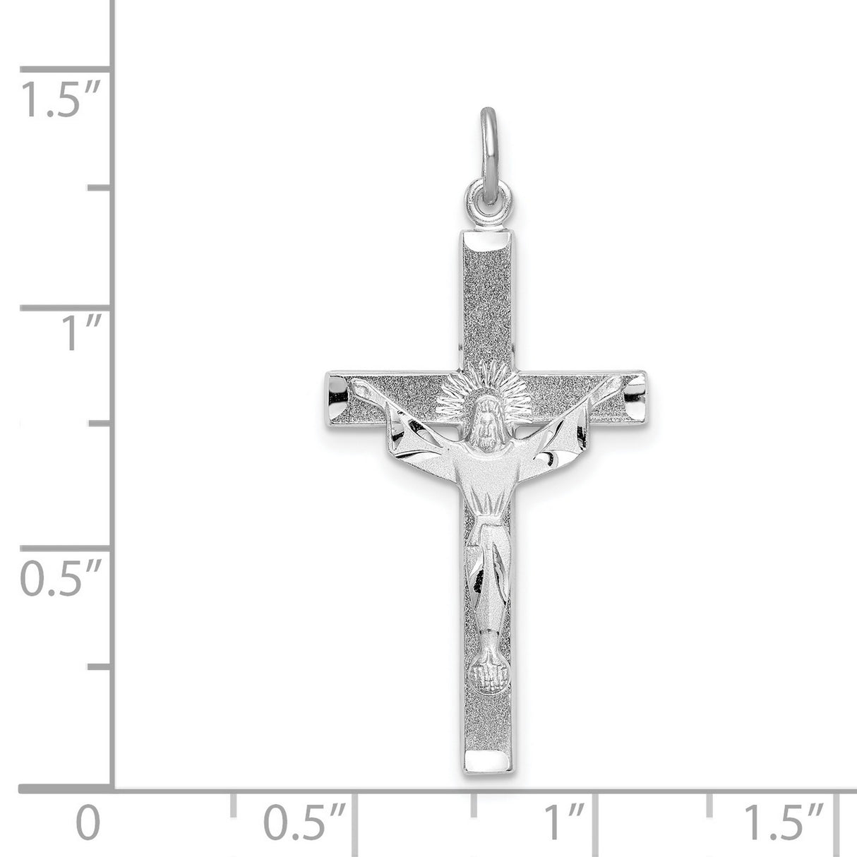 Sterling Silver Cross Pendant with Sunburst Halo and Textured Raised Jesus Design