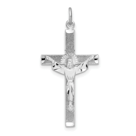 Sterling Silver Cross Pendant with Sunburst Halo and Textured Raised Jesus Design