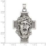 Sterling Silver Antiqued Cross Pendant with High Relief Jesus and Lattice Design