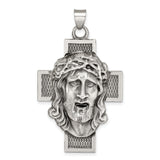 Sterling Silver Antiqued Cross Pendant with High Relief Jesus and Lattice Design