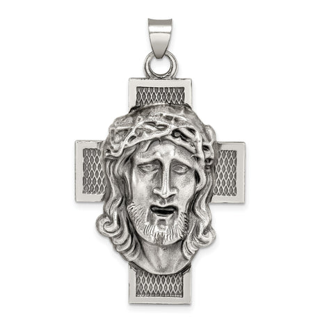 Sterling Silver Antiqued Cross Pendant with High Relief Jesus and Lattice Design