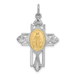 Sterling Silver Cross Pendant with Virgin Mary Medallion, Religious Catholic Charm