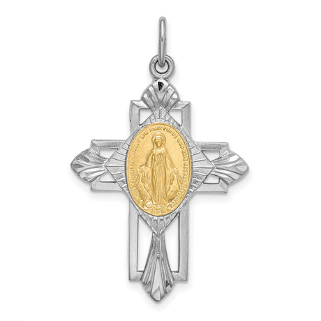 Sterling Silver Cross Pendant with Virgin Mary Medallion, Religious Catholic Charm