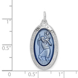 Blue Oval Saint Christopher Protect Us Words Charm Pendant in Real 925 Sterling Silver