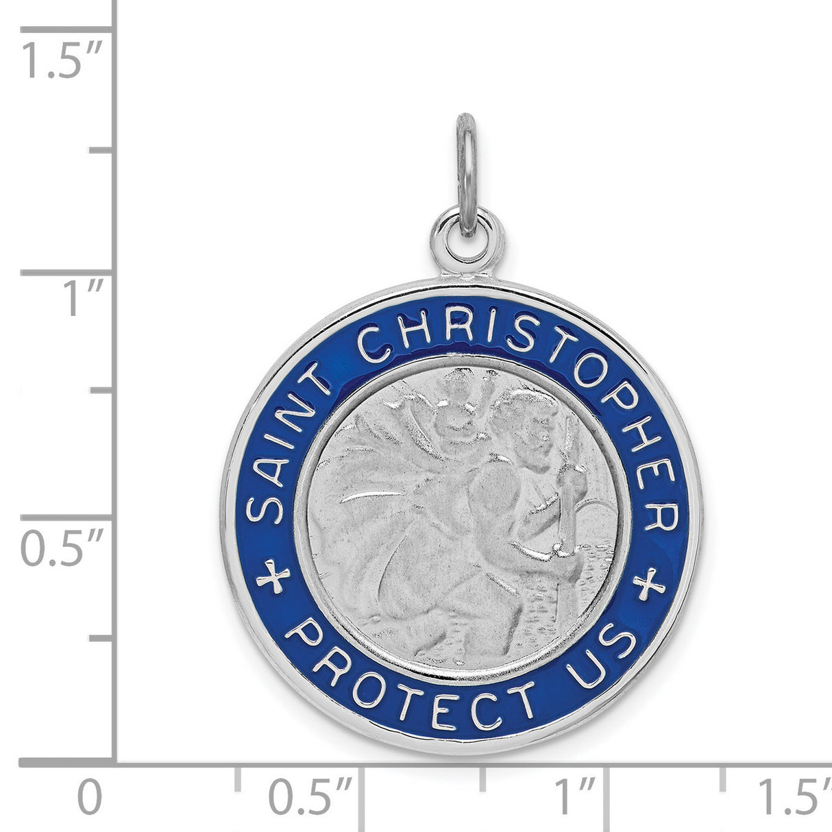 Blue Saint Christopher Protect Us Words Round Charm Pendant in Real 925 Sterling Silver