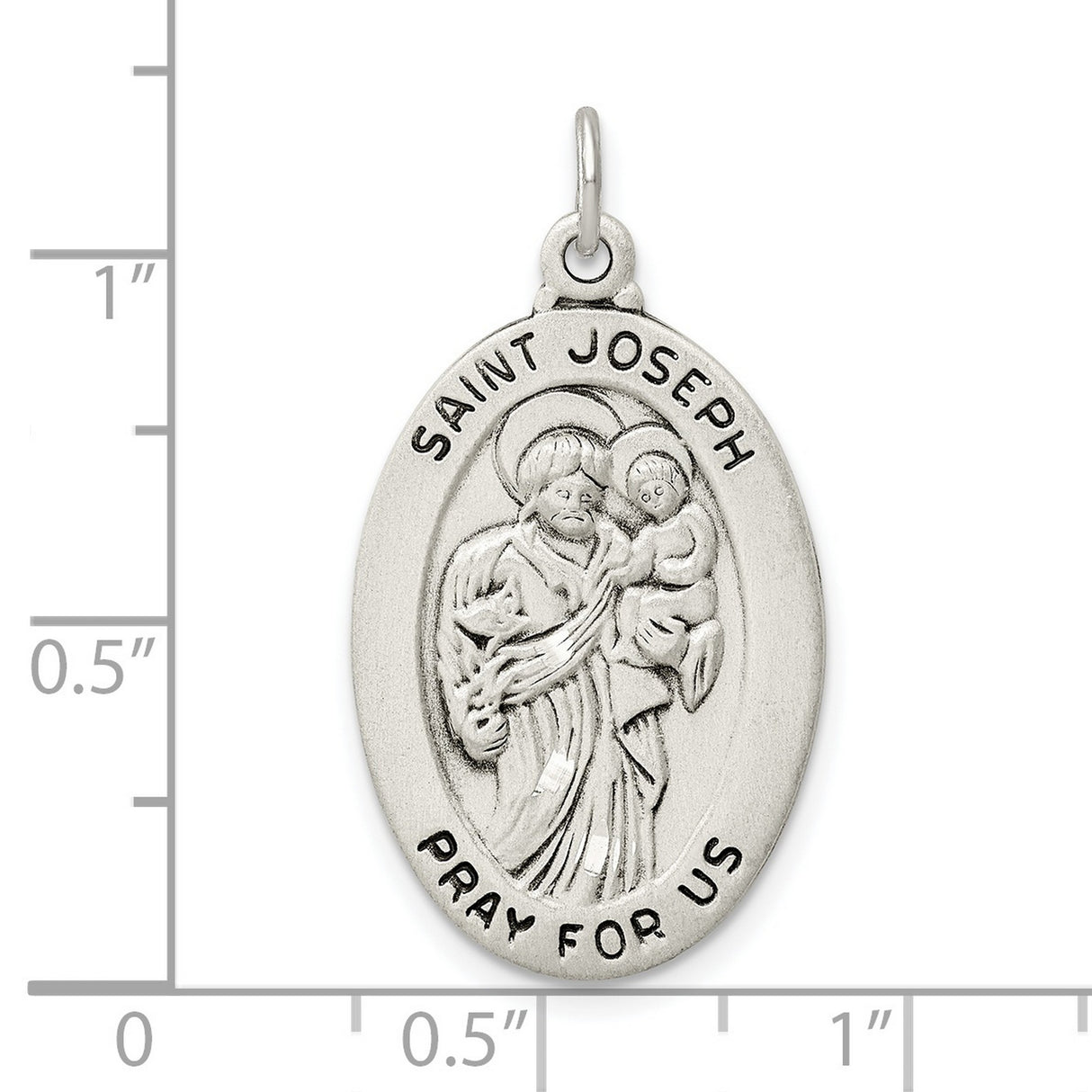 Saint Joseph Pray For Us Words Oval Charm Pendant in Real 925 Sterling Silver