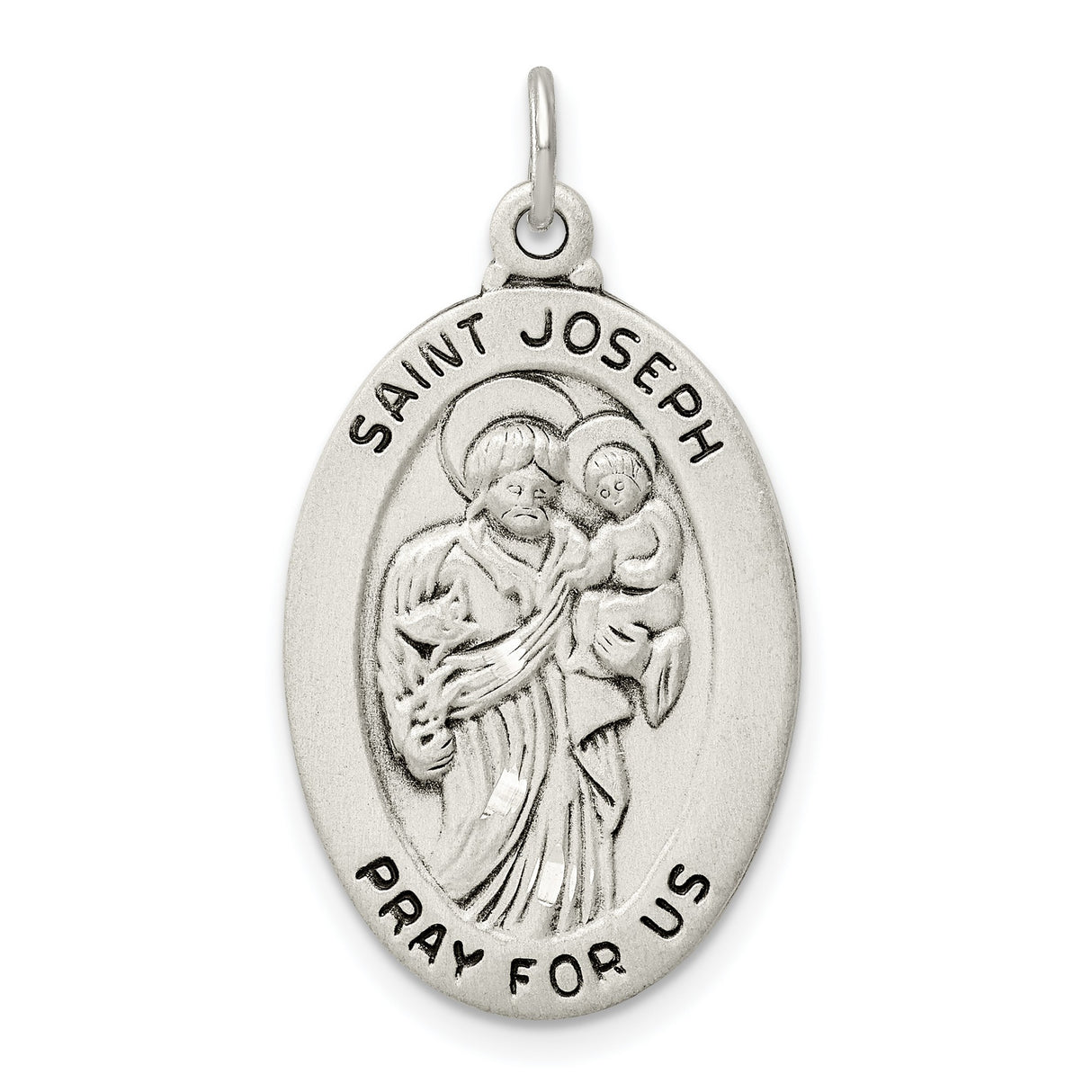Saint Joseph Pray For Us Words Oval Charm Pendant in Real 925 Sterling Silver