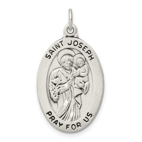 Sterling Silver Saint Joseph Pendant with Jesus and Pray for Us Inscription