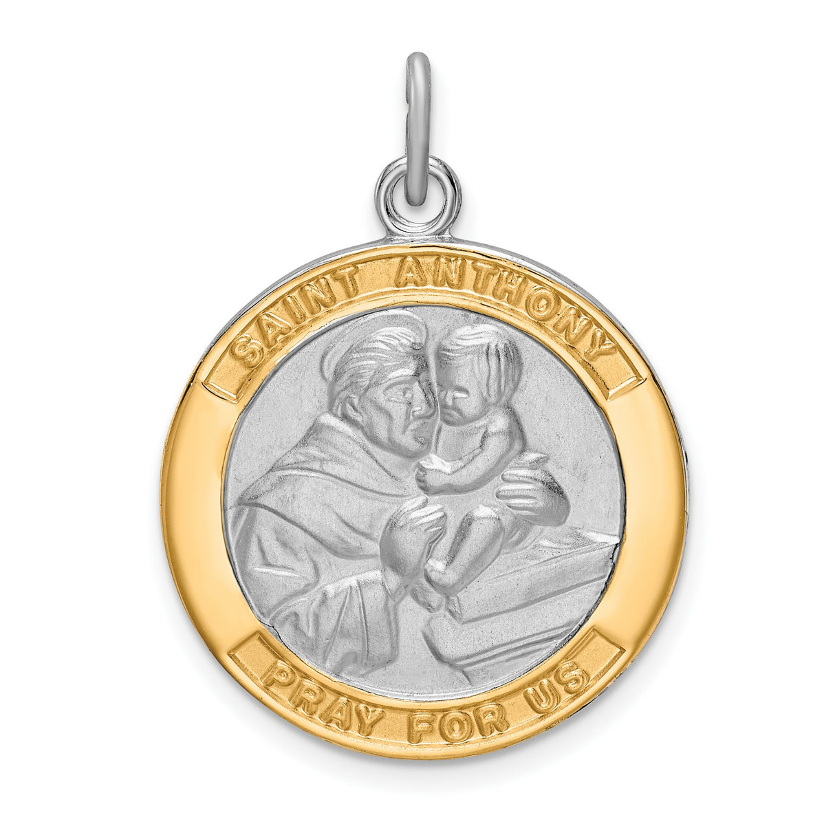 Pray For Us Saint Anthony Words Round Charm Pendant in Real 925 Sterling Silver
