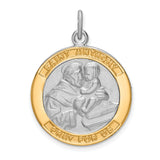 Pray For Us Saint Anthony Words Round Charm Pendant in Real 925 Sterling Silver