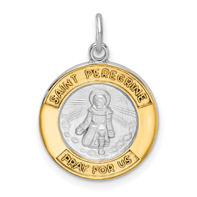 Saint Peregrine Pray For Us Words Round Charm Pendant in Real 925 Sterling Silver