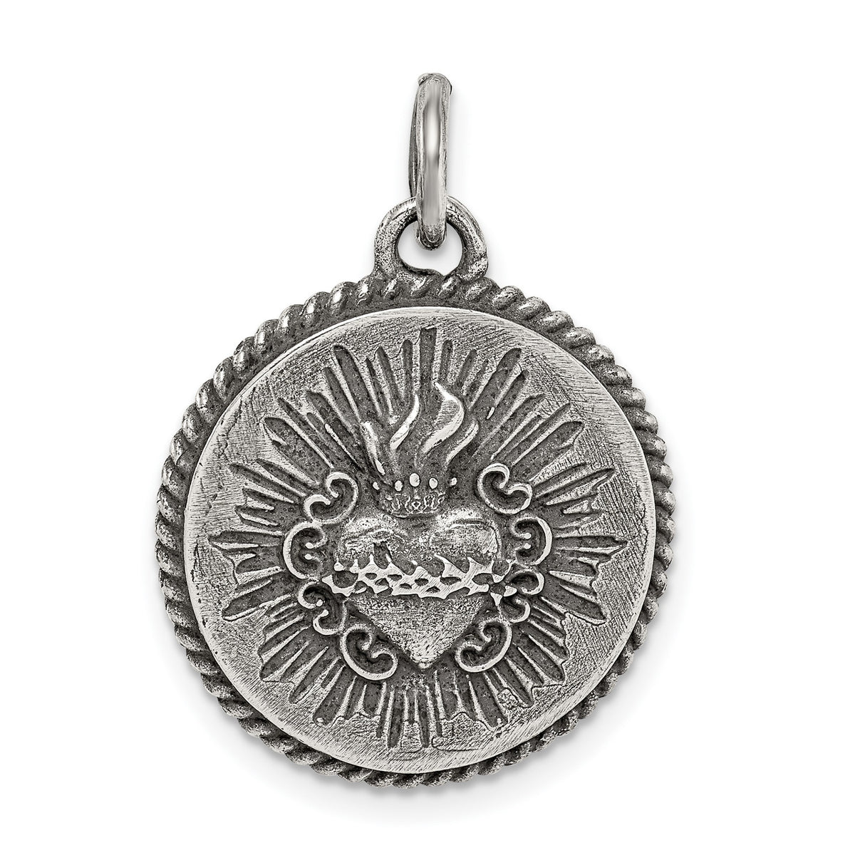 Sterling Silver Sacred Heart of Jesus Pendant, Catholic Medal, Christian Faith Jewelry for Men and Women