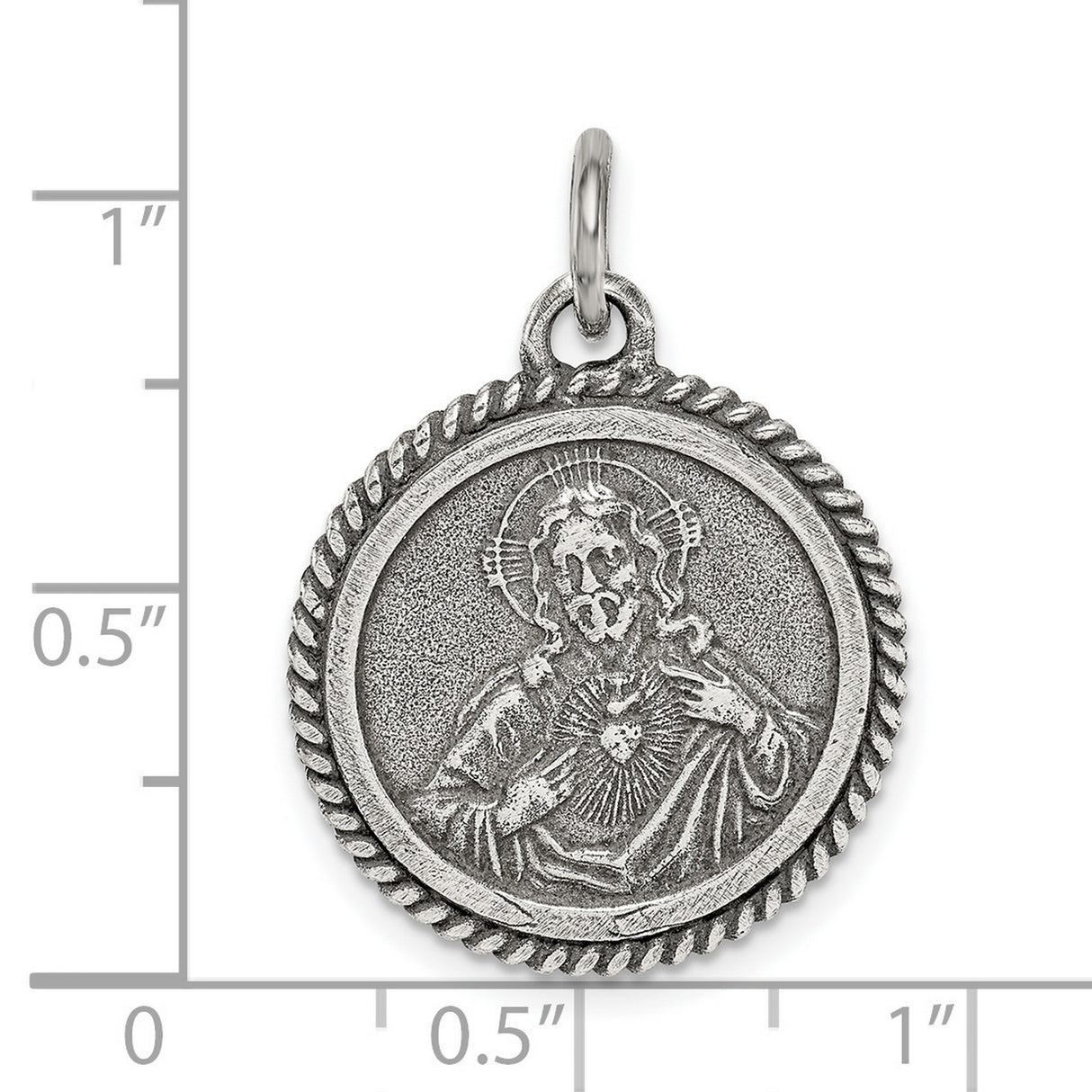 Sterling Silver Sacred Heart of Jesus Pendant, Catholic Medal, Christian Faith Jewelry for Men and Women