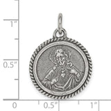 Sterling Silver Sacred Heart of Jesus Pendant, Catholic Medal, Christian Faith Jewelry for Men and Women