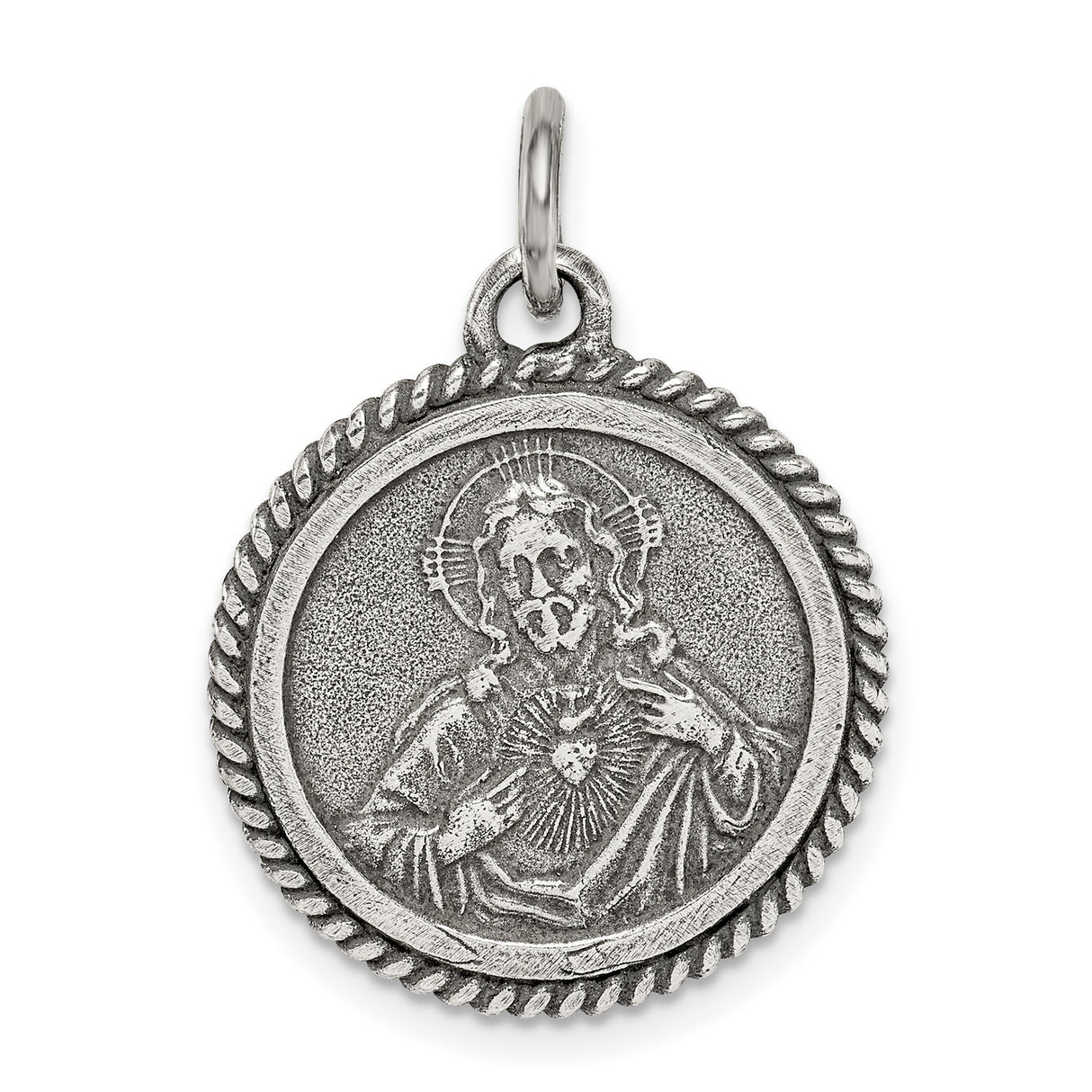 Sterling Silver Sacred Heart of Jesus Pendant, Catholic Medal, Christian Faith Jewelry for Men and Women