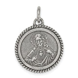 Sterling Silver Sacred Heart of Jesus Pendant, Catholic Medal, Christian Faith Jewelry for Men and Women