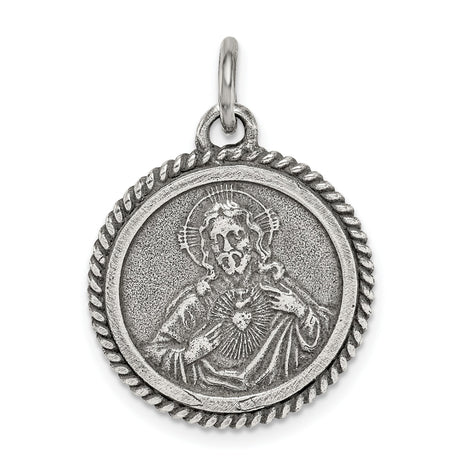 Sterling Silver Sacred Heart of Jesus Pendant, Catholic Medal, Christian Faith Jewelry for Men and Women