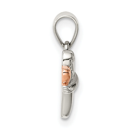 Sterling Silver Angel Pendant with Rose Gold Heart, Symbol of Love and Protection
