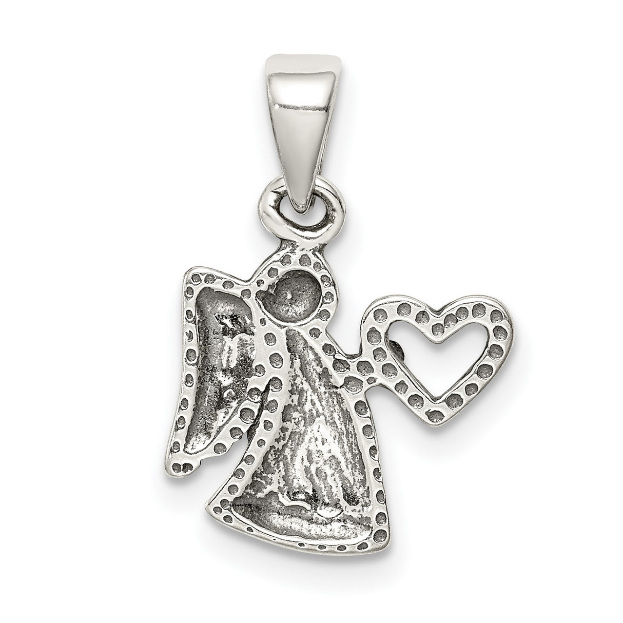 Antiqued Angel with Heart Charm Pendant in Real 925 Sterling Silver