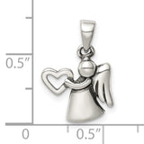 Antiqued Angel with Heart Charm Pendant in Real 925 Sterling Silver