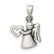 Antiqued Angel with Heart Charm Pendant in Real 925 Sterling Silver