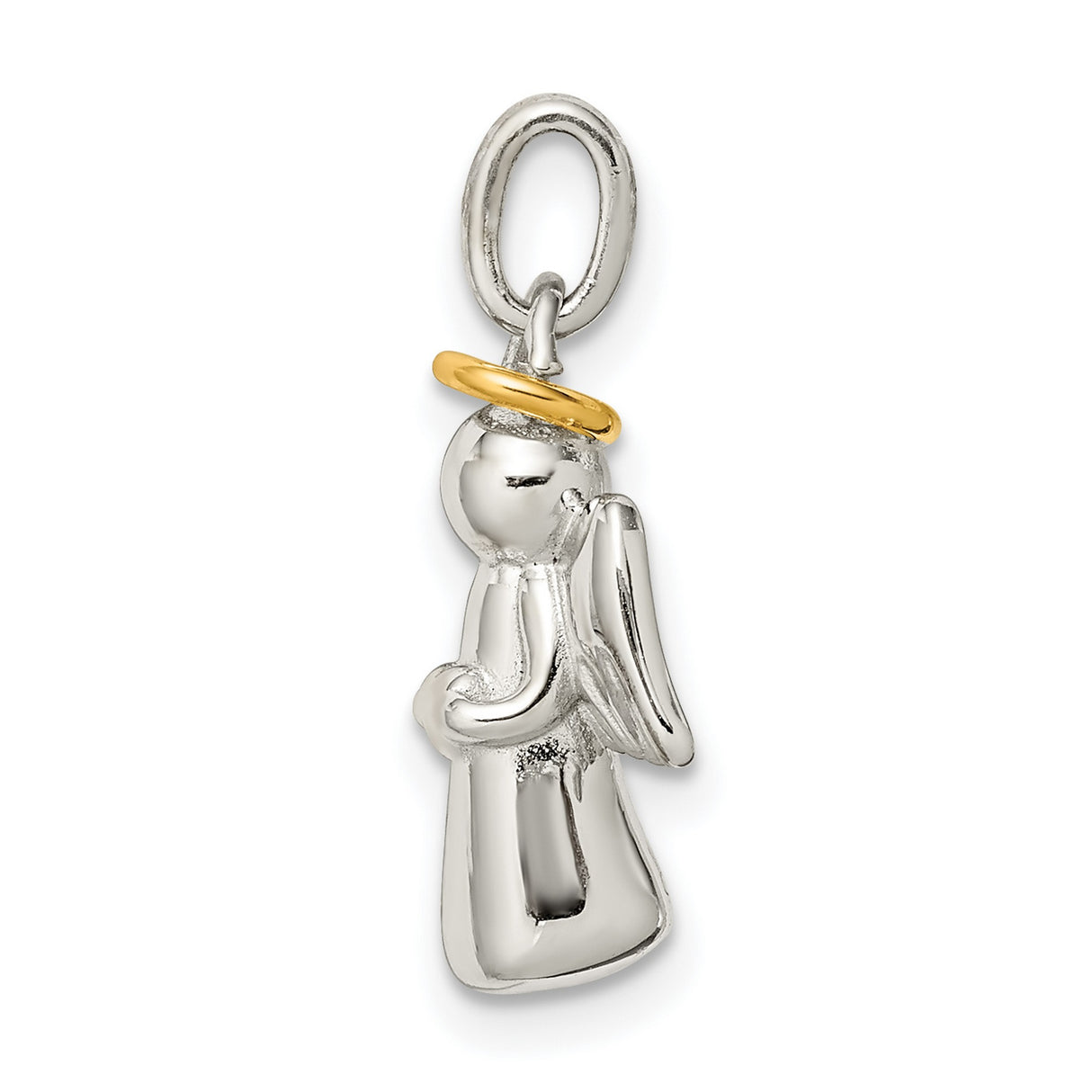 Sterling Silver Angel Pendant with Gold Plated Halo and Heart, Christian Religious Jewelry