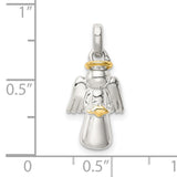 Sterling Silver Angel Pendant with Gold Plated Halo and Heart, Christian Religious Jewelry