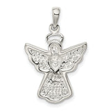 Blue and White Preciosa Crystal Angel withHeart Charm Pendant in Real 925 Sterling Silver