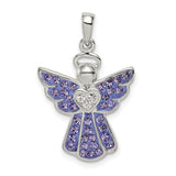 Blue and White Preciosa Crystal Angel withHeart Charm Pendant in Real 925 Sterling Silver