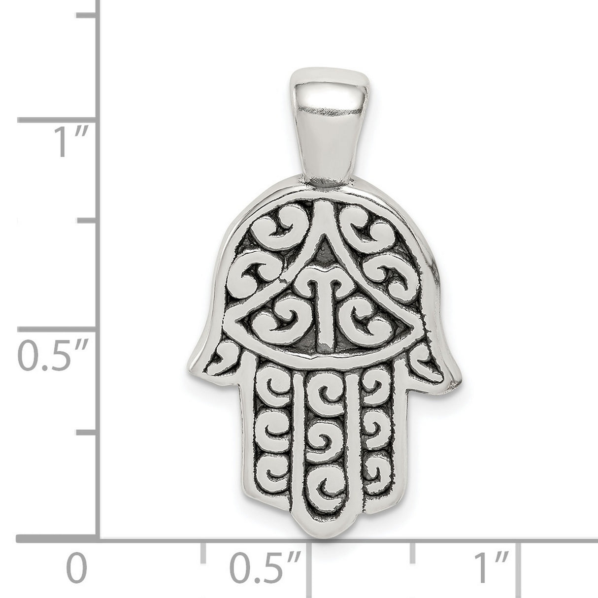 Sterling Silver Hamsa Pendant with Eye Symbol and Scrollwork Detailing, Unisex Talisman
