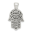 Sterling Silver Hamsa Pendant with Eye Symbol and Scrollwork Detailing, Unisex Talisman