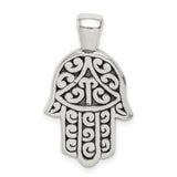 Sterling Silver Hamsa Pendant with Eye Symbol and Scrollwork Detailing, Unisex Talisman