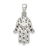 Sterling Silver Hamsa Hand Pendant with Evil Eye Symbol, Filigree Design, Spiritual Amulet